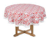 Bohemian round tablecloth with red block print flowers