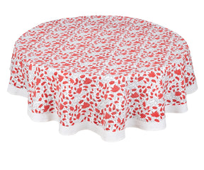Handcrafted red flower print tablecloth for round dining tables