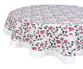 Boho floral tablecloth in soft pink for vintage home décor