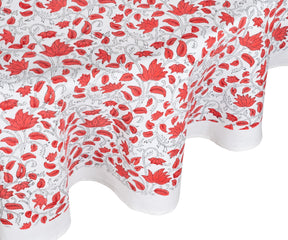 Rustic red floral cotton tablecloth for festive dining decor