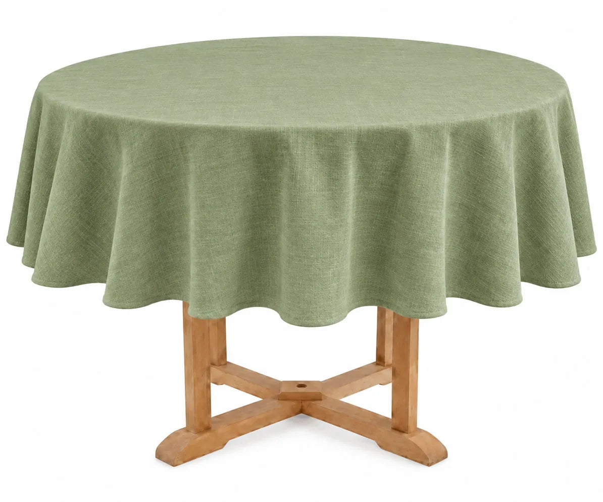 Forest green cotton linen round tablecloth for farmhouse dining and holiday table decor