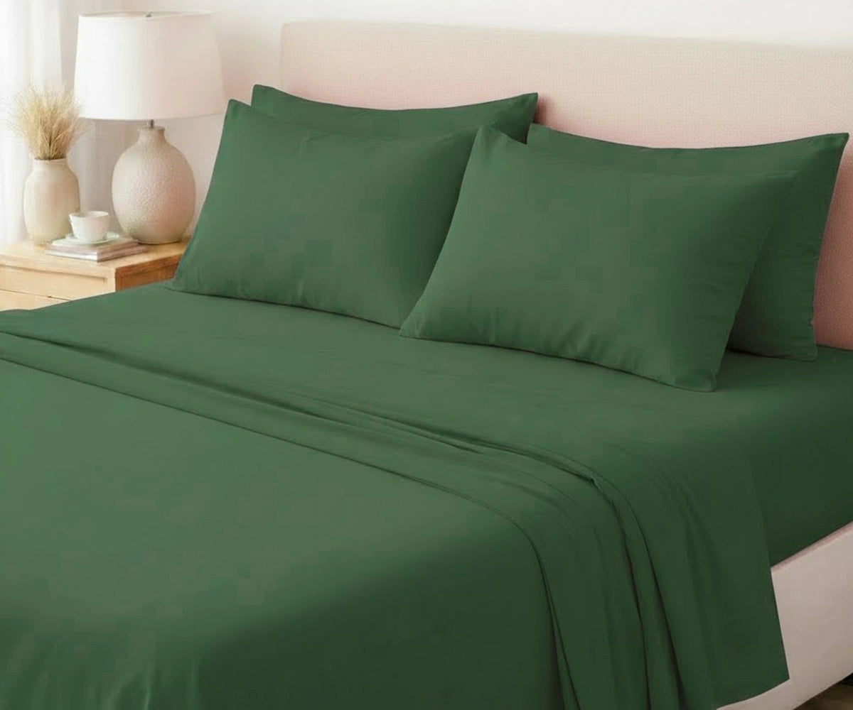 Deep forest green flax linen sheet set with deep pocket fitted sheet for king and queen beds