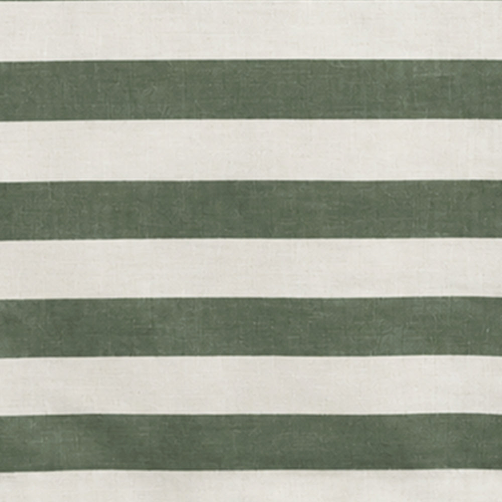 A close-up of a striped fabric pattern with alternating horizontal bands of forest green and off-white.