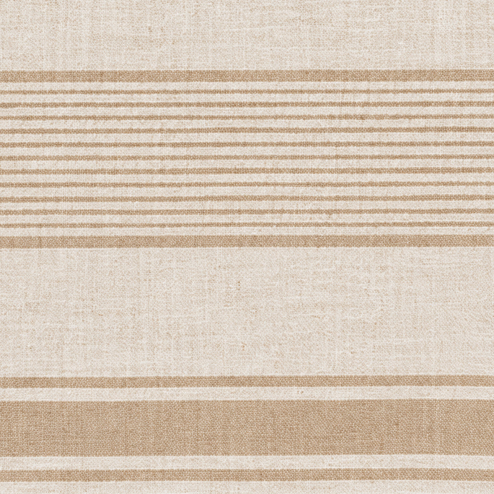 Linen fabric swatch displaying a classic woven stripe pattern for French-inspired dining textiles.