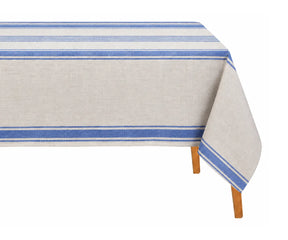 Striped linen dining cloth showcasing a timeless woven pattern for casual entertaining and family table settings.