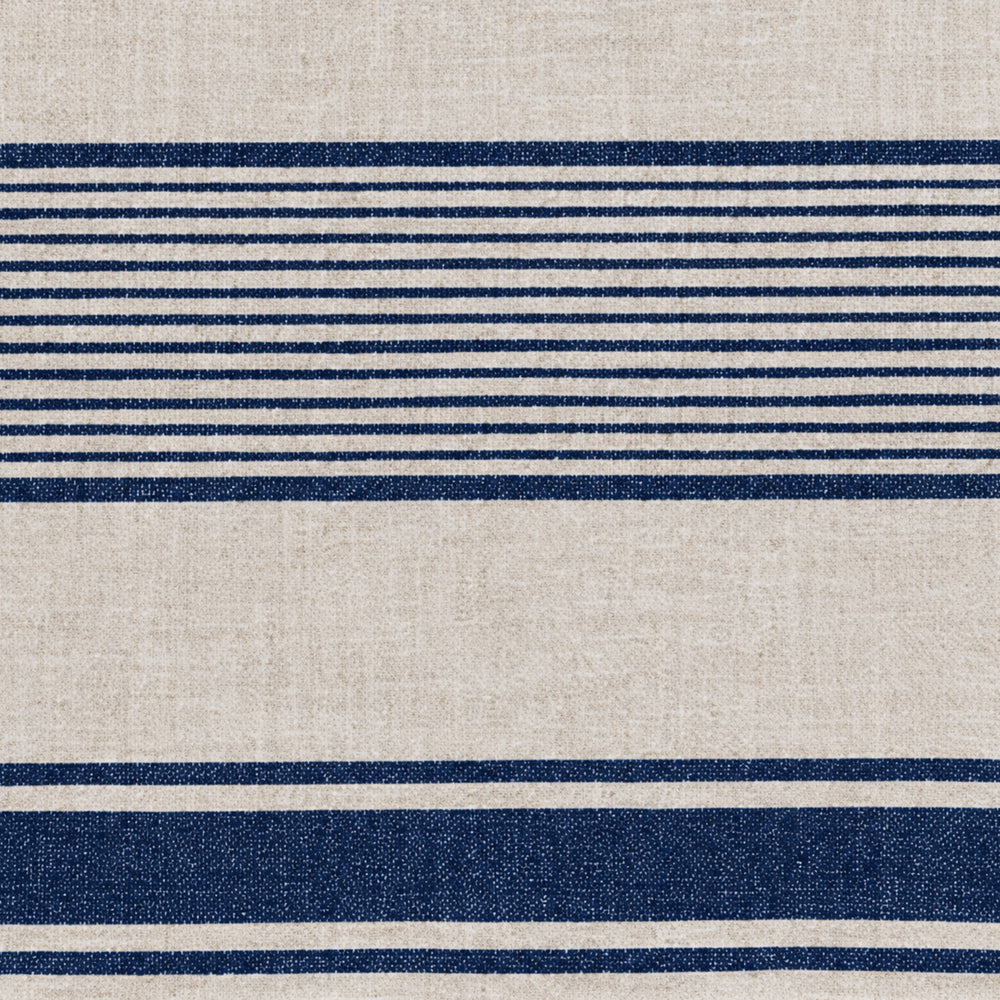 Textile sample showcasing a timeless stripe design with a natural linen weave for dining room styling.