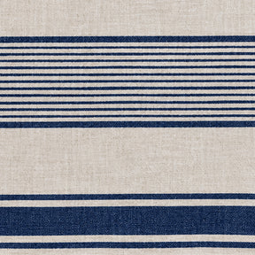 Textile sample showcasing a timeless stripe design with a natural linen weave for dining room styling.