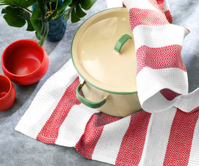 Striped kitchen towels, combining style with practicality.