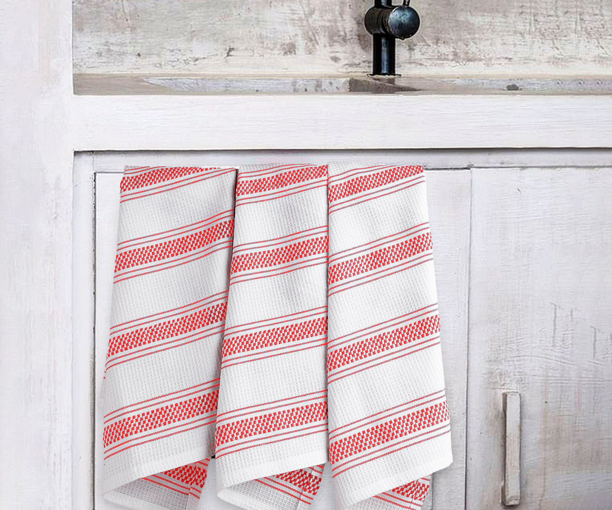 Make a statement in your kitchen with our chic and versatile red striped tea towel collection, perfect for both everyday use and special occasions. 