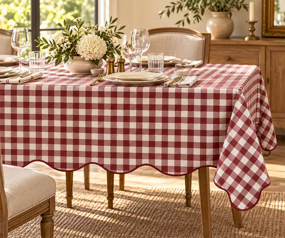 Gingham Scalloped Tablecloth
