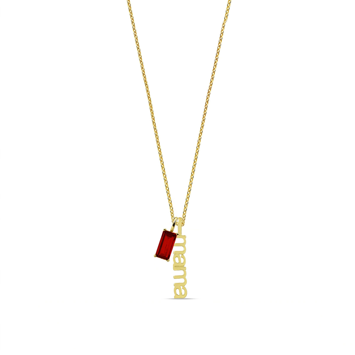 Gold mama necklace with July ruby birthstone charm custom family necklace for mothers