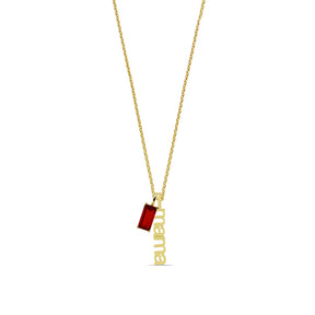 Gold mama necklace with July ruby birthstone charm custom family necklace for mothers