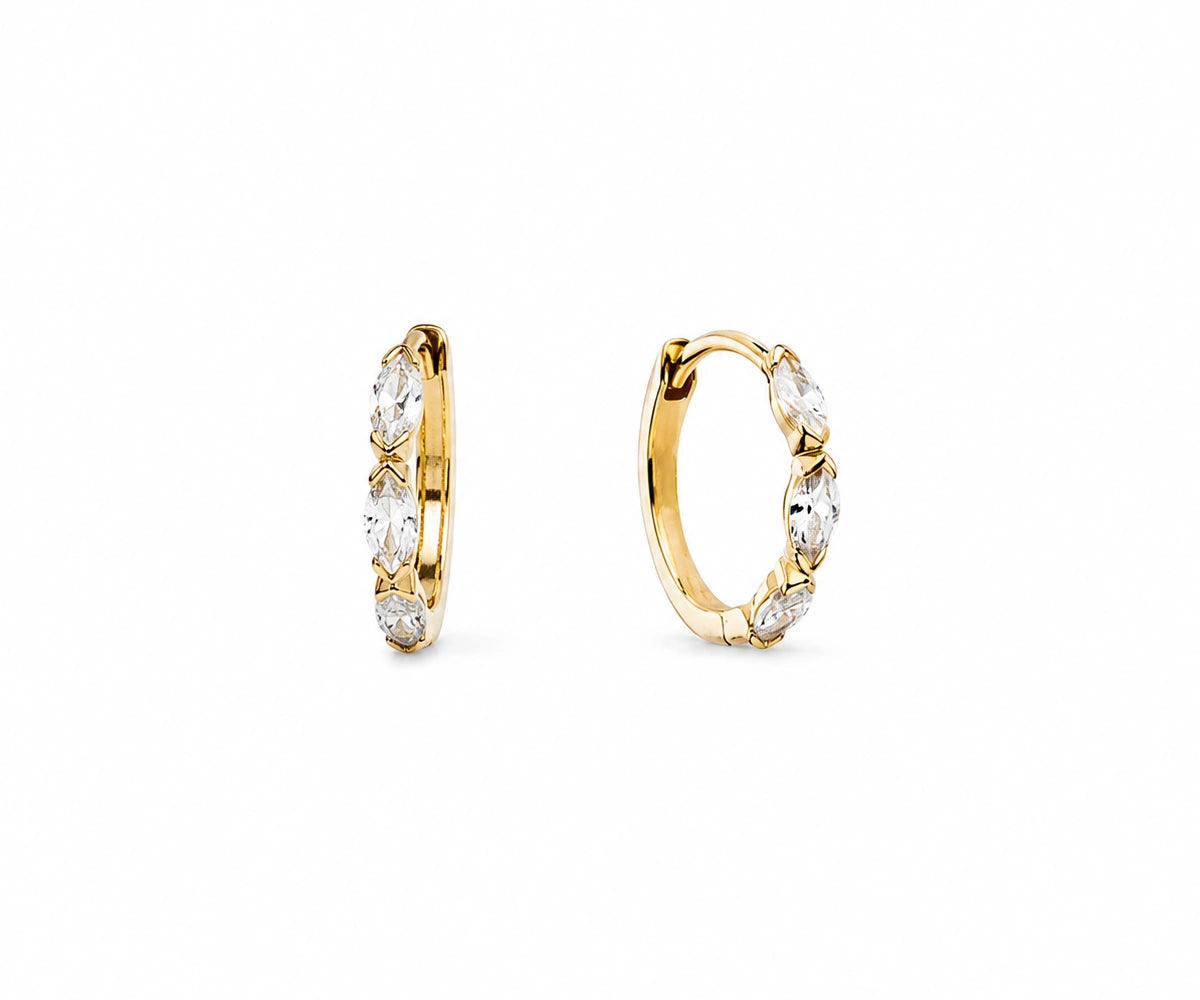 Petite cubic zirconia hoop earrings with marquise-cut stone
Small gold hoop earrings for women and everyday wear
