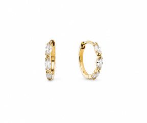 Petite cubic zirconia hoop earrings with marquise-cut stone
Small gold hoop earrings for women and everyday wear