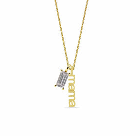 April birthstone mama necklace with clear crystal charm dainty gold necklace gift for mom