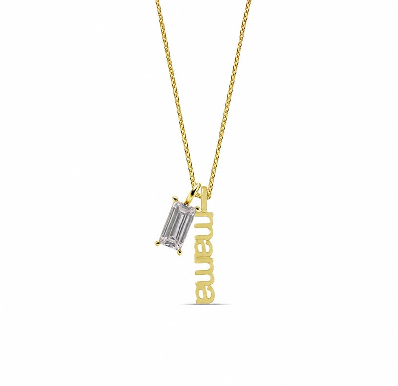 April birthstone mama necklace with clear crystal charm dainty gold necklace gift for mom