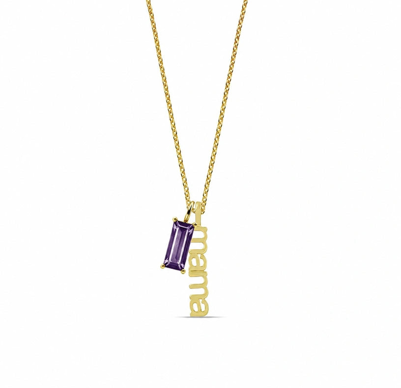 February amethyst mama birthstone necklace personalized gold necklace for mom with purple crystal charm