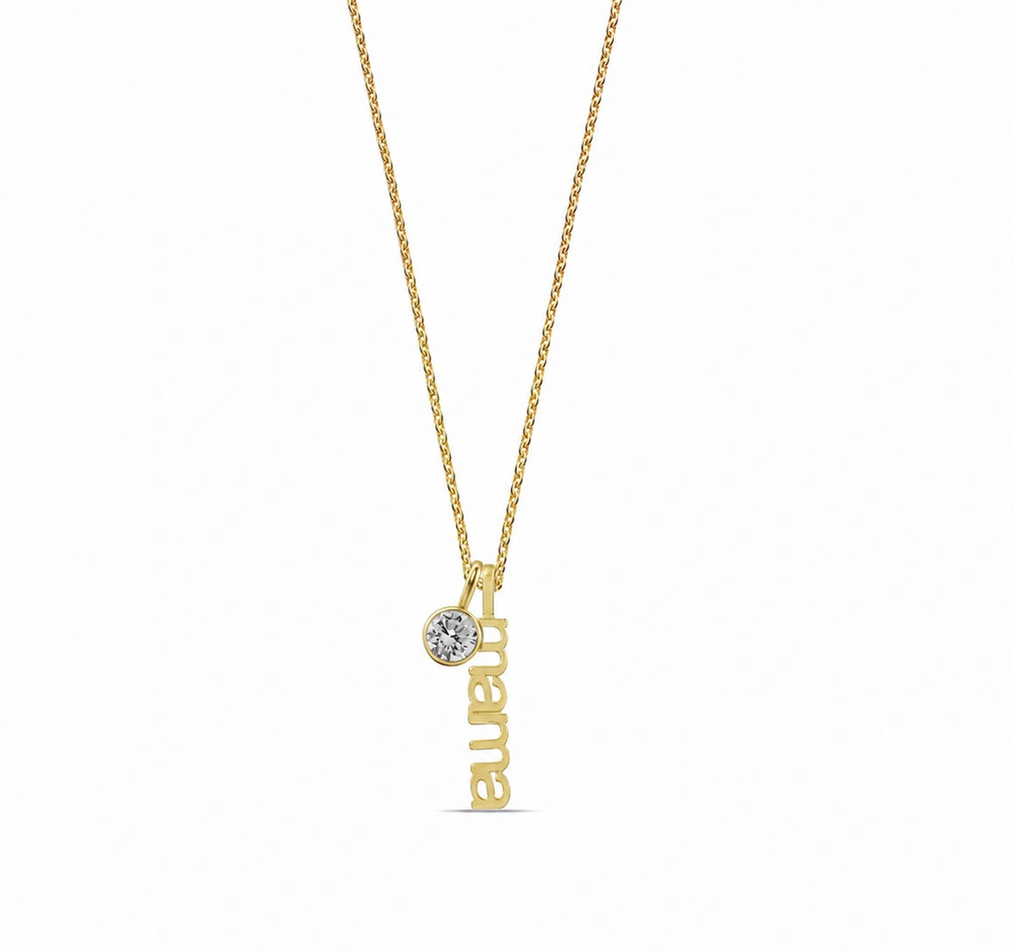 April birthstone mama necklace with diamond crystal charm, personalized gold necklace for mom