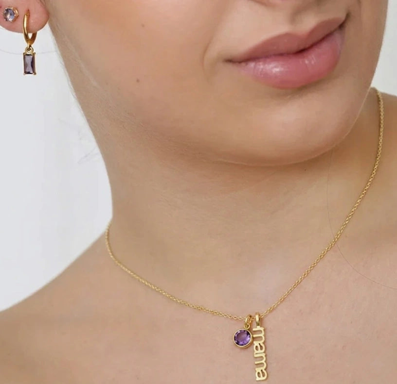 Personalized mama necklace with February amethyst birthstone pendant thoughtful gift for mothers and moms