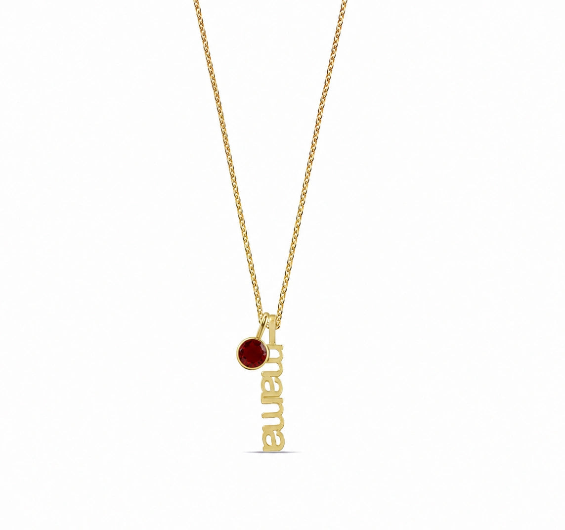July birthstone mama necklace with ruby crystal, personalized gold necklace for mom