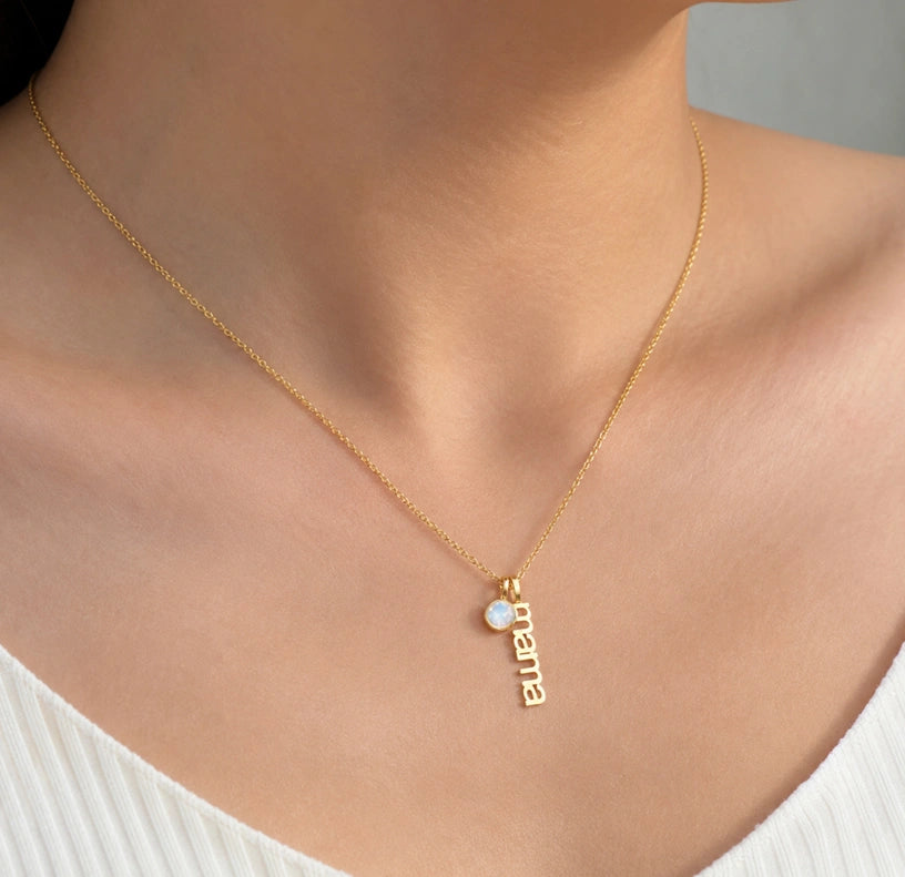 Dainty mama necklace with June pearl birthstone designed for elegant and meaningful gifting.
Classic personalized pearl necklace for mothers, moms-to-be, and anniversary gifts.