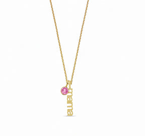 October birthstone mama necklace with opal crystal, personalized gold necklace for mom, Pink birthstone mama jewelry gift for mothers, elegant October family necklace