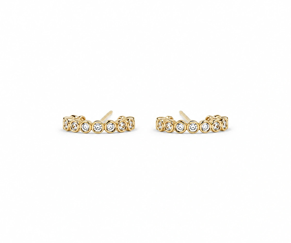 Gold helix stud earrings with CZ for cartilage piercing and ear stack jewelry