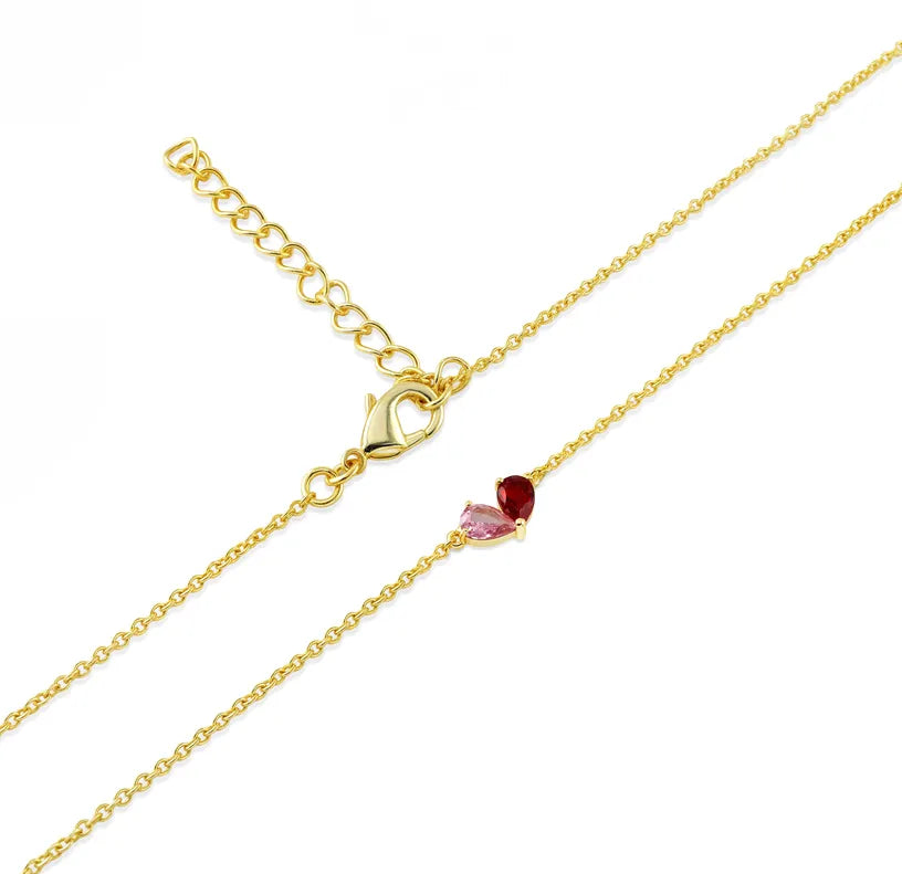 Elegant gold-plated chain necklace featuring two sparkling gemstones, perfect gift for women