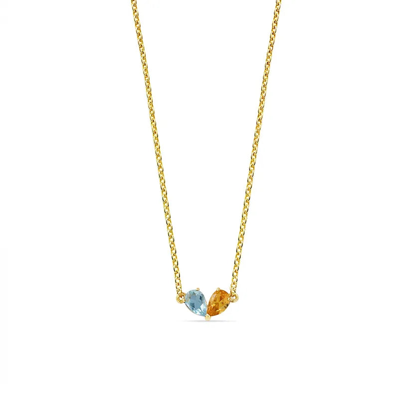 Lightweight toi et moi pendant necklace with pear-cut Ocean Blue Topaz and Citrine Shine stones