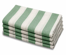 Green cabana striped cloth napkins, reusable and washable cotton dinner napkins for modern farmhouse decor