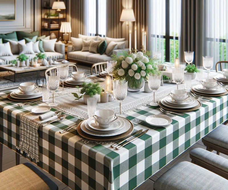 Green Cloth Tablecloth | Green and White Checked Tablecloth