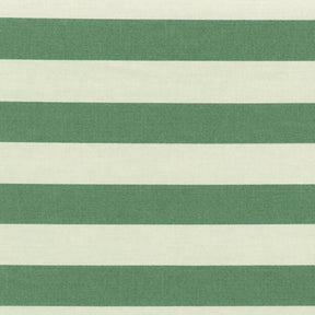 Close-up fabric swatch of a green and white cabana stripe cotton table napkin