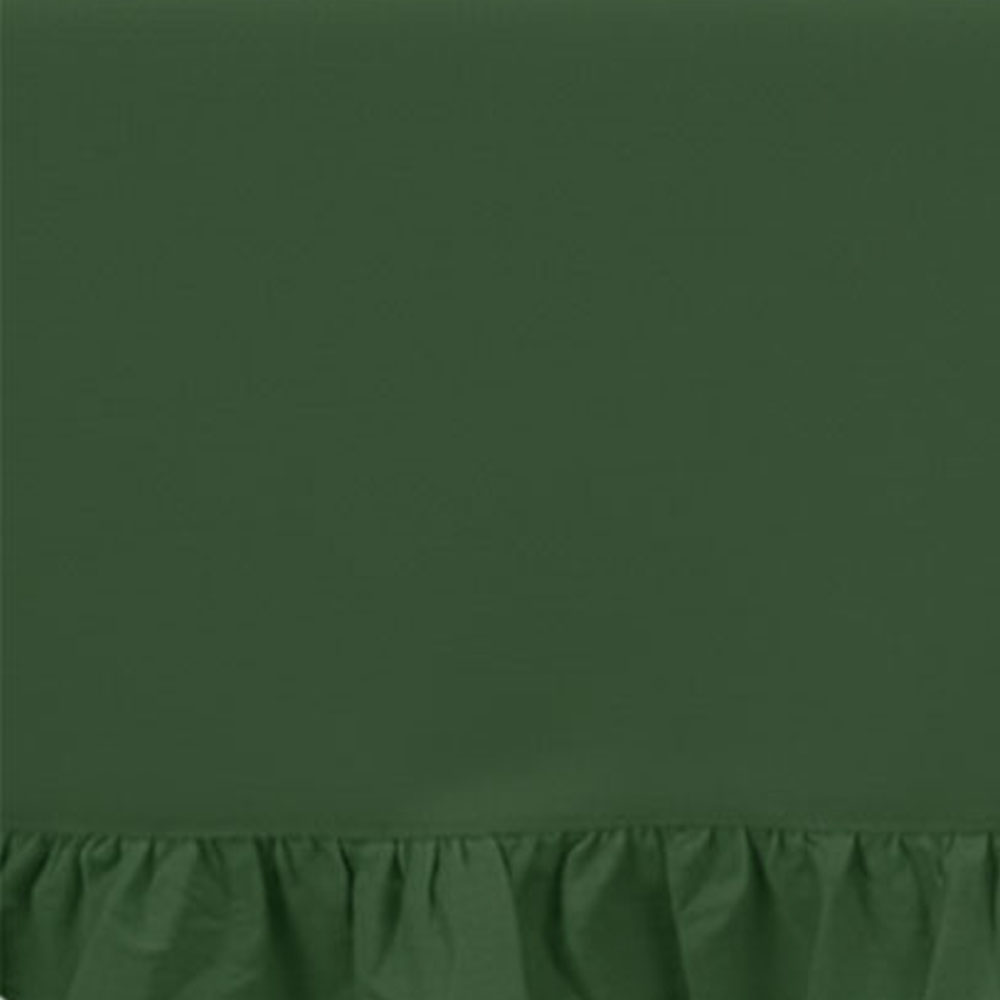 Green ruffled cotton tablecloth in rectangular shape, farmhouse-style table linen with soft texture for cozy and nature-inspired settings