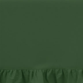 Green ruffled cotton tablecloth in rectangular shape, farmhouse-style table linen with soft texture for cozy and nature-inspired settings
