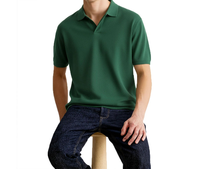 Classic green polo T-shirt for men crafted from soft, lightweight, durable cotton for all-day comfort, making it a stylish choice for a St Patricks Day shirt or everyday casual wear.
