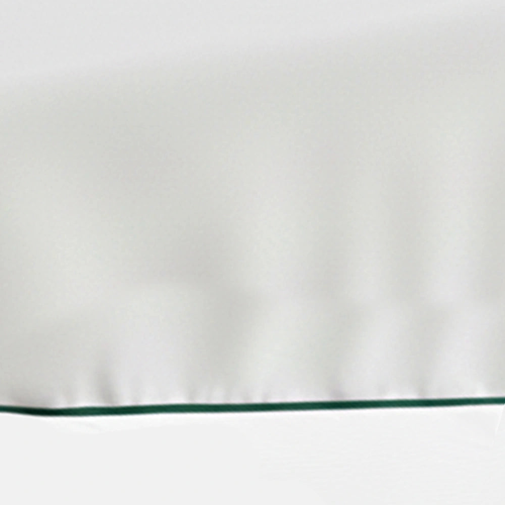 White cotton tablecloth with green piping trim