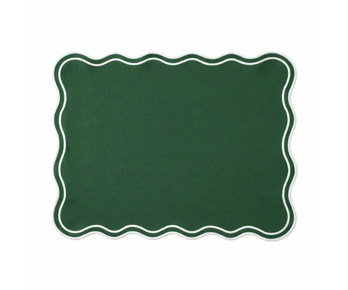 Machine washable rectangle placemats made from 100 percent cotton with elegant scalloped border