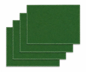 Green with White Stitch Rectangle Cotton Placemats Set of 4, washable table placemats for farmhouse dining
