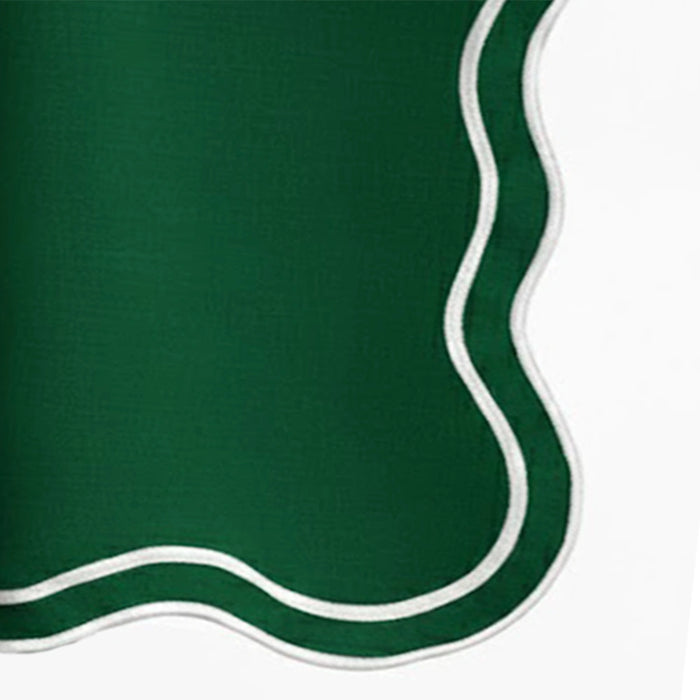 classic green scalloped edge cotton napkins with decorative embroidery, reusable cloth napkins suitable for everyday dining, festive occasions, and elegant table settings