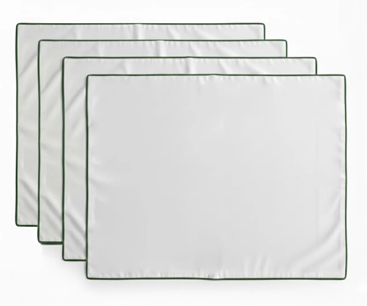 White cotton placemat with green trim