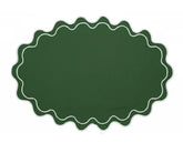 Decorative oval cloth placemat with scalloped detailing, ideal for weddings, restaurants, and special occasions