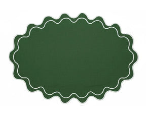 Decorative oval cloth placemat with scalloped detailing, ideal for weddings, restaurants, and special occasions