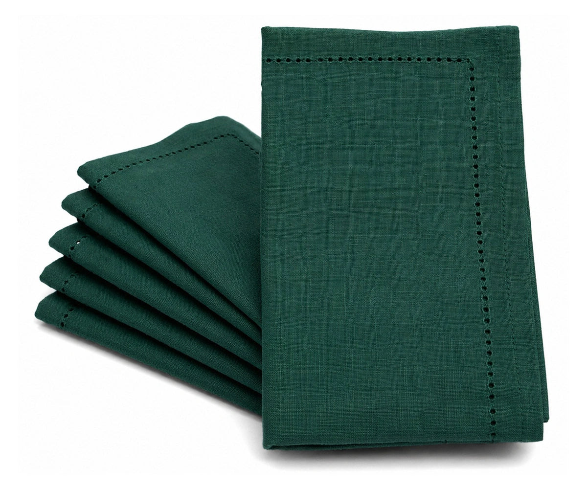 Bulk dark green hemstitch cotton napkins set of 24, reusable dinner napkins for weddings, restaurants, catering events, Thanksgiving, and holiday celebrations