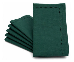 Bulk dark green hemstitch cotton napkins set of 24, reusable dinner napkins for weddings, restaurants, catering events, Thanksgiving, and holiday celebrations