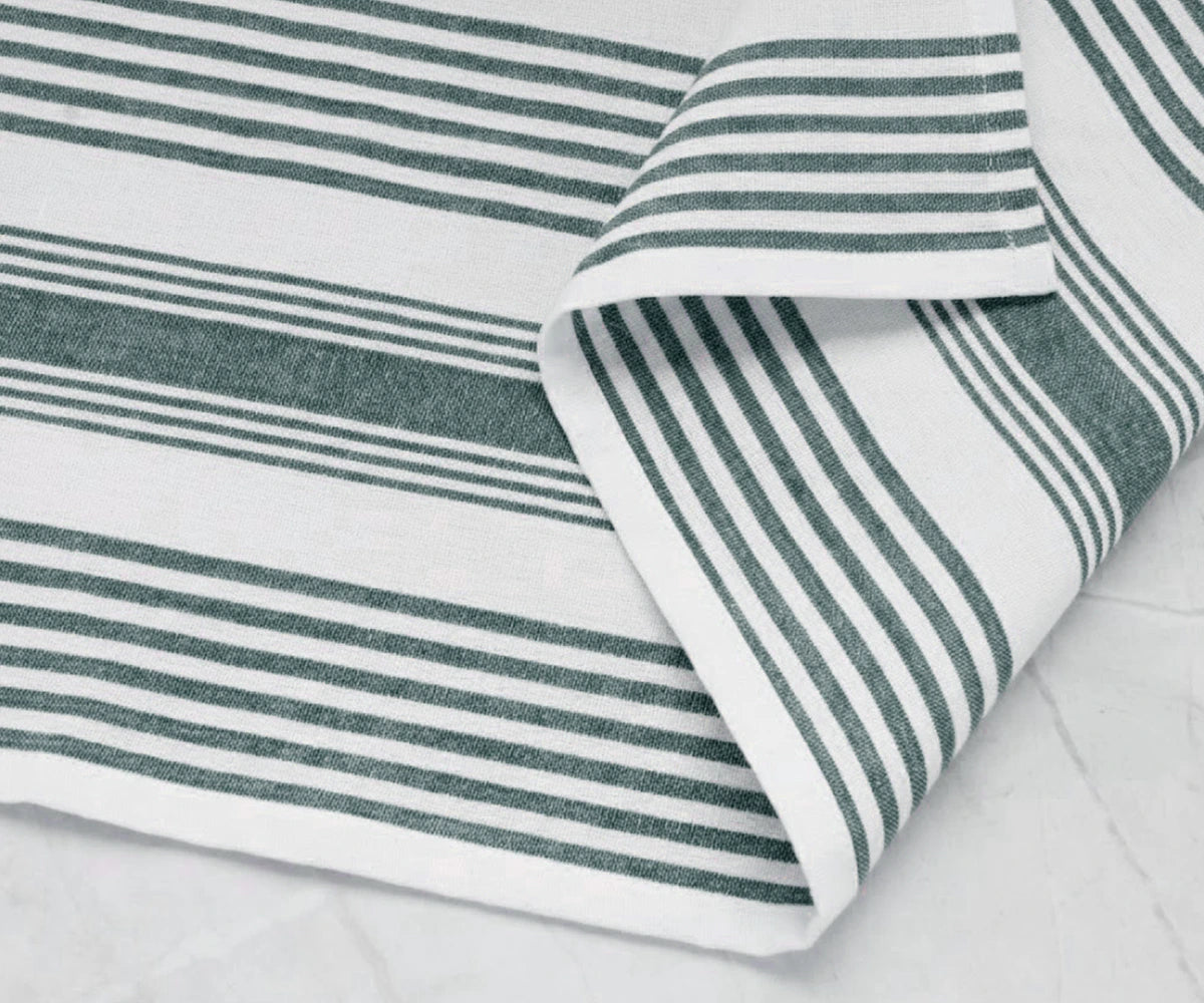 Green striped cotton kitchen towel for dish drying
