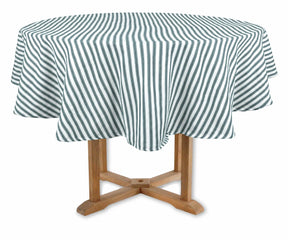 Green round striped tablecloth 63 inch 100% cotton

