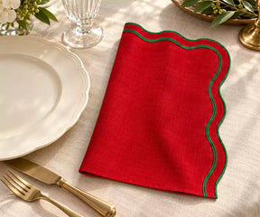 Green and Red Napkins - Scalloped Edge