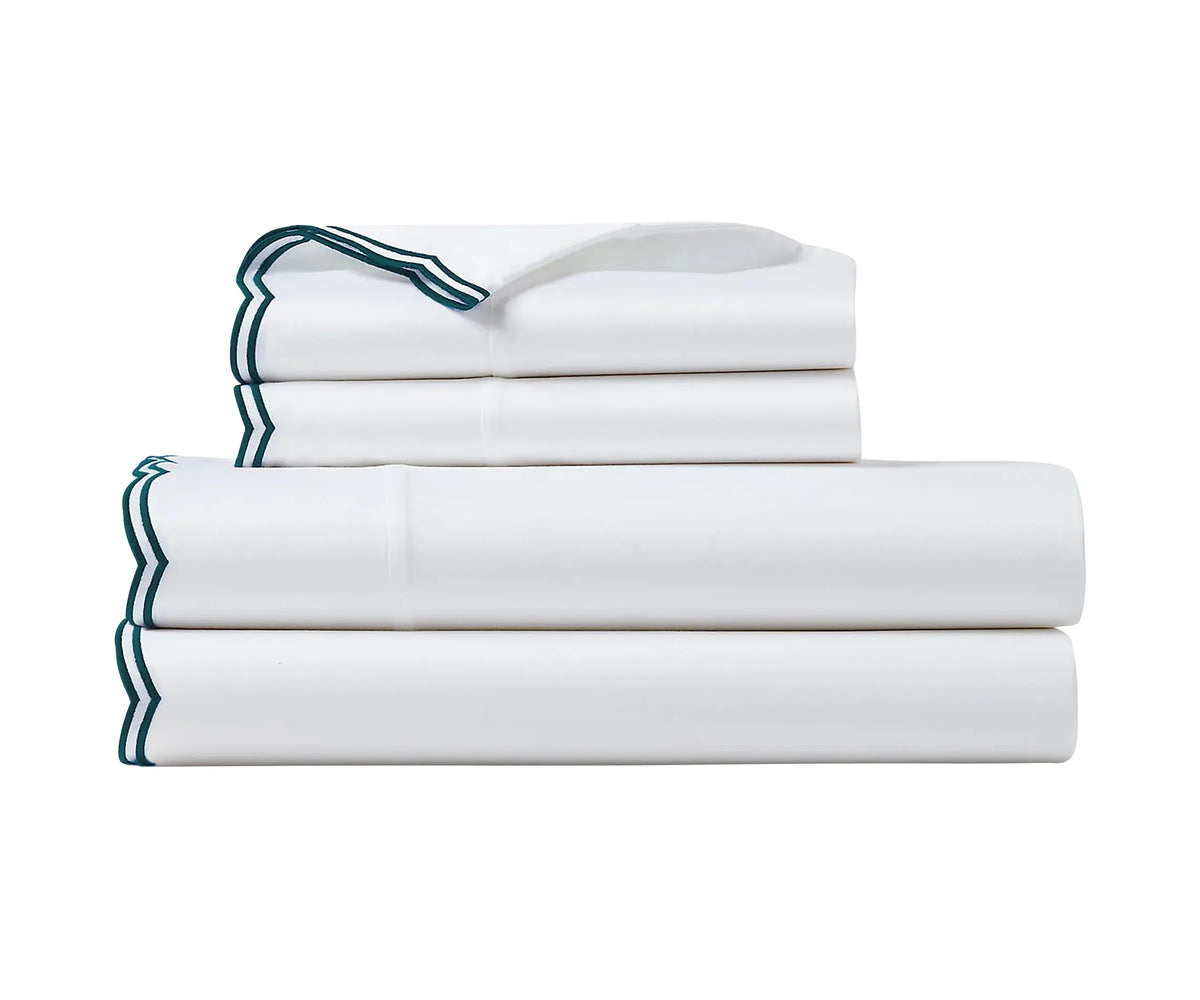 Green scalloped edge cotton bedding set – King, Queen, and Twin sizes