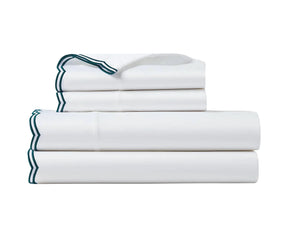 Green scalloped edge cotton bedding set – King, Queen, and Twin sizes