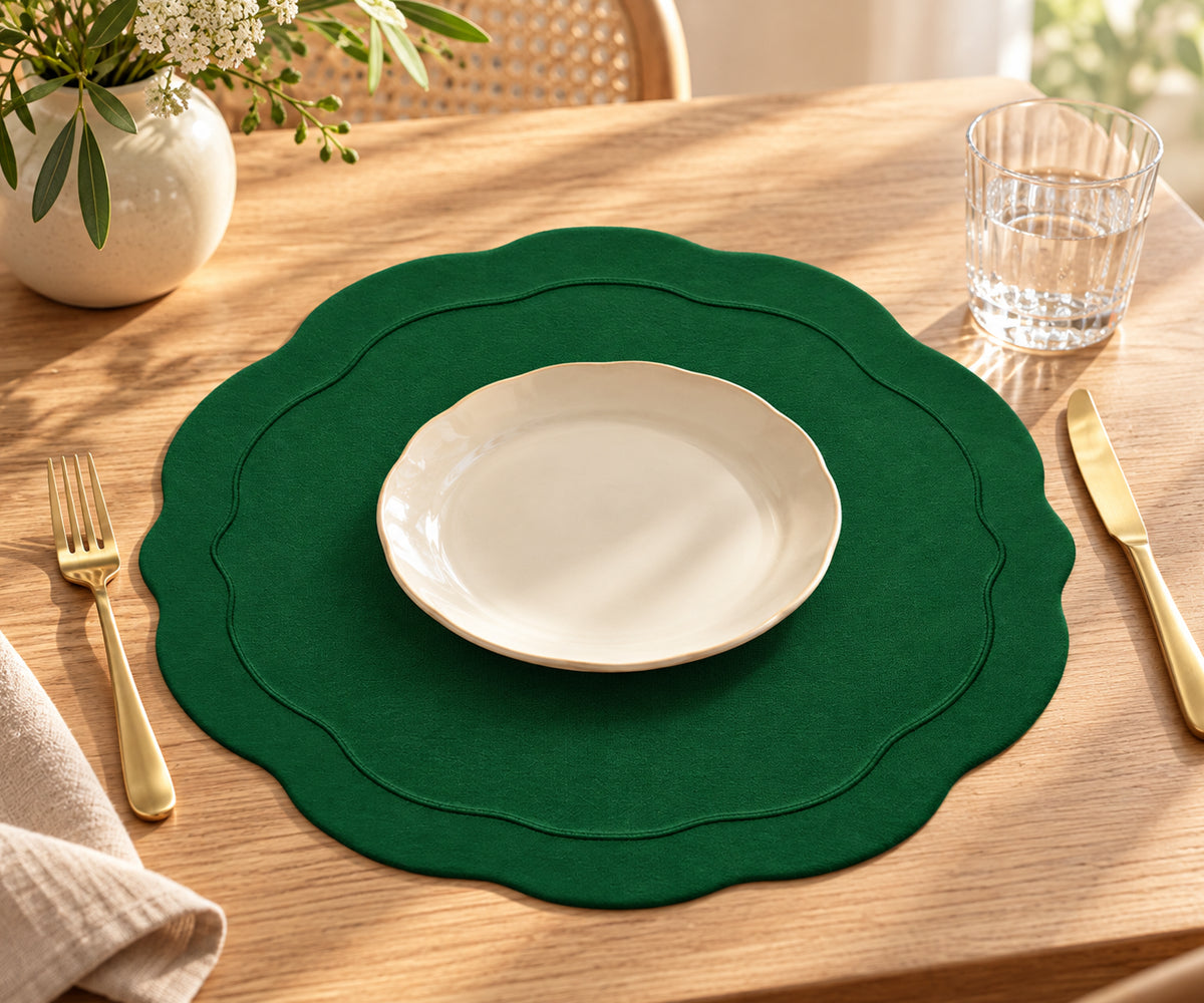 Green Oval Placemats - Embroidered